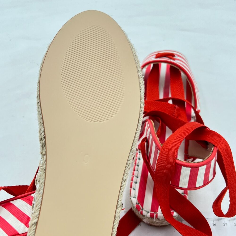 FSJ Red and White Striped Espadrille Sandals 9 - Picture 5 of 7